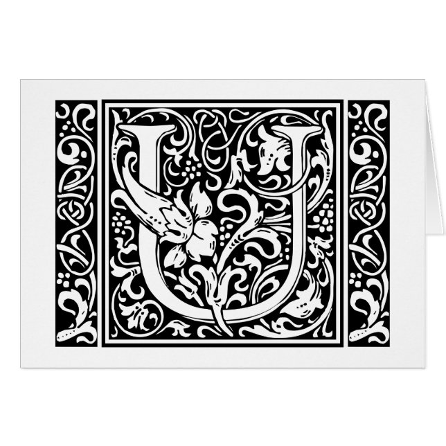 Brev U Medieval Monogram Art nouveau Hälsningskort (Framsidan Horizontal)