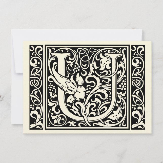 Brev U Medieval Monogram Art nouveau Inbjudningar (Framsida)