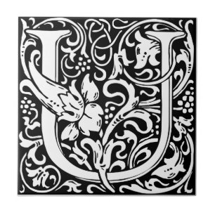 Brev U Medieval Monogram Art nouveau Kakelplatta
