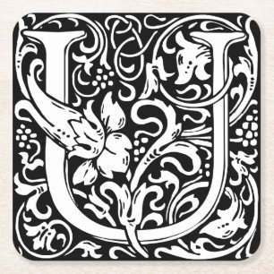 Brev U Medieval Monogram Art nouveau Underlägg Papper Kvadrat