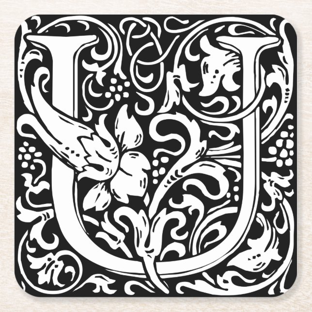 Brev U Medieval Monogram Art nouveau Underlägg Papper Kvadrat (Framsidan)