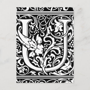 Brev U Medieval Monogram Art nouveau Vykort