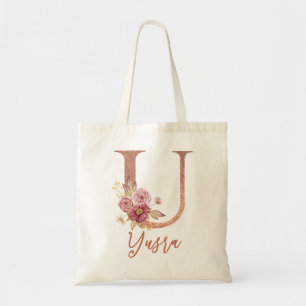 Brev U Monogram för den rosan Glitter Blommigt Tygkasse
