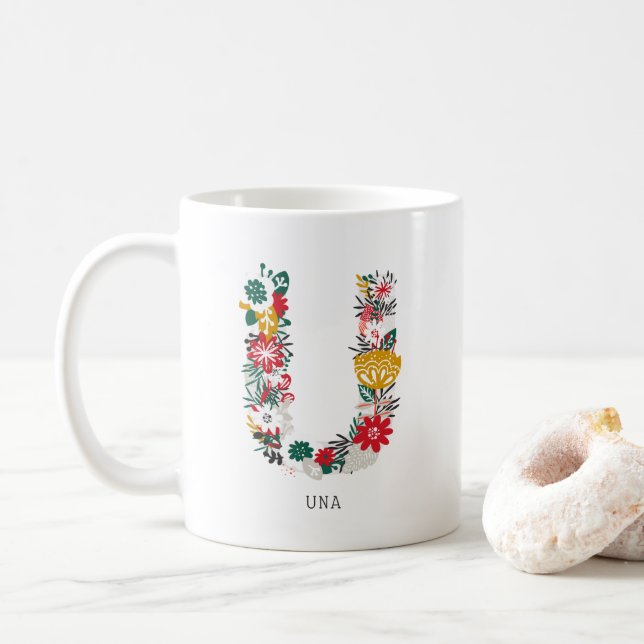 BREV U | Whimsique Blommigt Brev Monogram I Mugg (Med munk)