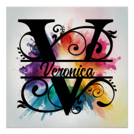 Brev 'V', Bright Rainbow Monogram, Kids Namn Perfect Poster