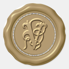 *~* Brev V Diamond Circle GULD Vax sätesförslutnin Runt Klistermärke