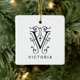 Brev V Elegant Monogram jul Ornament