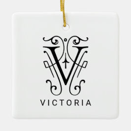Brev V Elegant Monogram jul Ornament