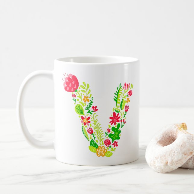 Brev V i Flowers Coffee Mugg (Med munk)