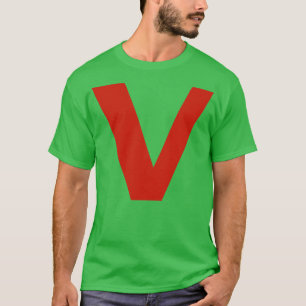 Brev v i minimal typografi av röd text t shirt