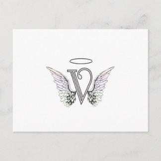 Brev V Initial Monogram med Angel Vinge & Halo Vykort