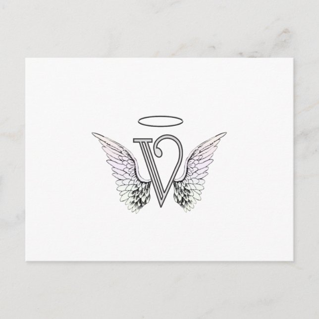 Brev V Initial Monogram med Angel Vinge & Halo Vykort (Framsida)