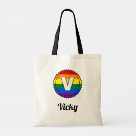 Brev V Initial och Namn Gay pride Rainbow Monogram Tygkasse
