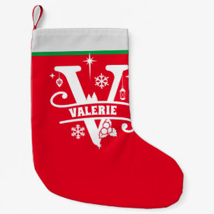 Brev V jul Monogram Initial Namn Red White Liten Julstrumpa