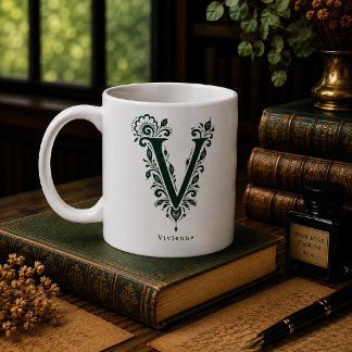Brev V Linocut Botanisk Personlig Mugg
