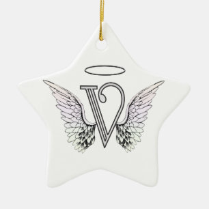Brev V märka med sina initialer monogramen med Julgransprydnad Keramik