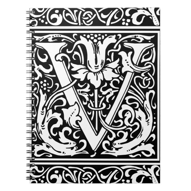 Brev V Medieval Monogram Art nouveau Anteckningsbok Med Spiral (Framsidan)