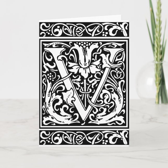 Brev V Medieval Monogram Art nouveau Anteckningskort (Framsida)