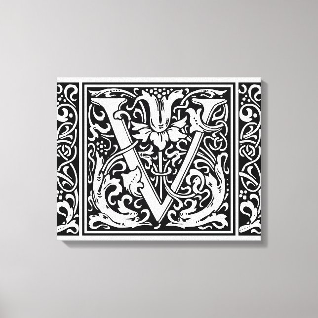 Brev V Medieval Monogram Art nouveau Canvastryck (Framsida)