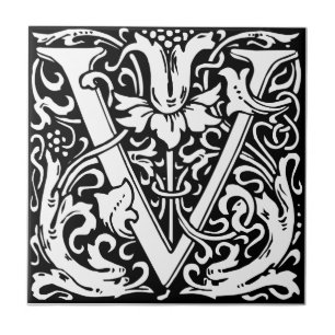 Brev V Medieval Monogram Art nouveau Kakelplatta
