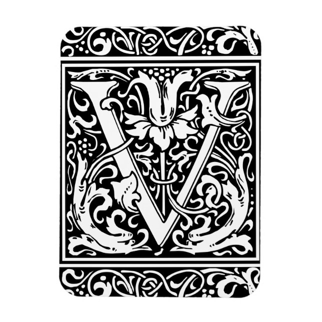 Brev V Medieval Monogram Art nouveau Magnet (Vertikal)