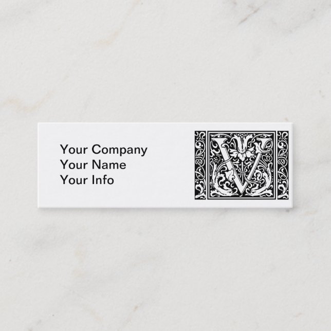 Brev V Medieval Monogram Art nouveau Mini Visitkort (Framsida)