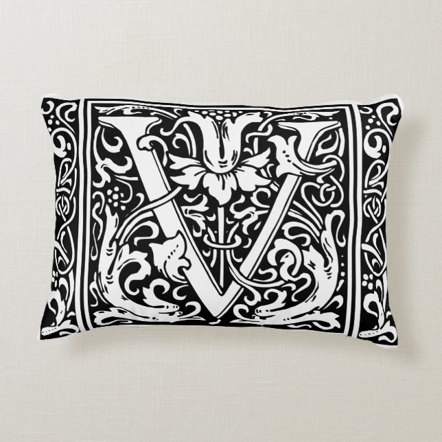 Brev V Medieval Monogram Art nouveau Prydnadskudde (Baksidan)