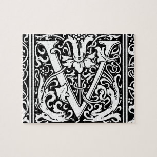 Brev V Medieval Monogram Art nouveau Pussel