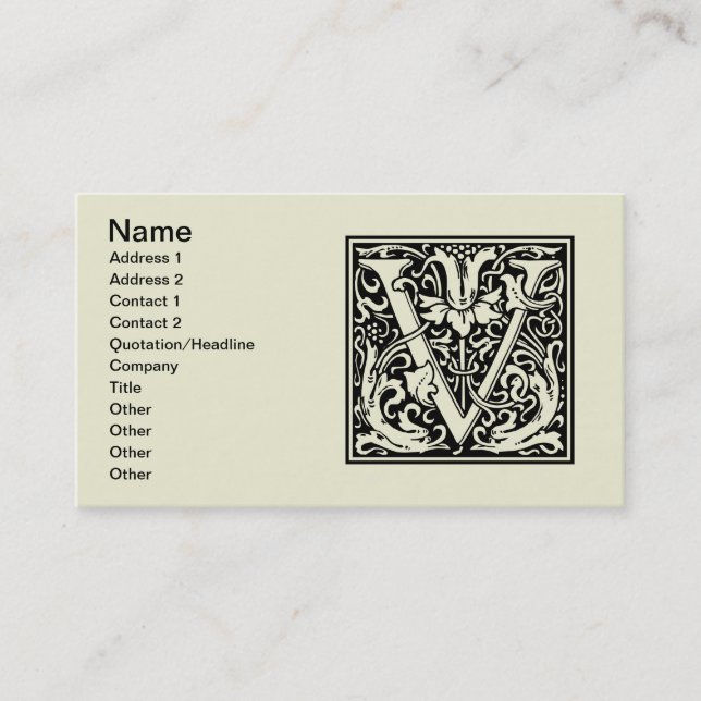 Brev V Medieval Monogram Art nouveau Visitkort (Framsida)