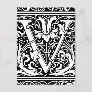 Brev V Medieval Monogram Art nouveau Vykort