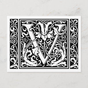 Brev V Medieval Monogram Art nouveau Vykort