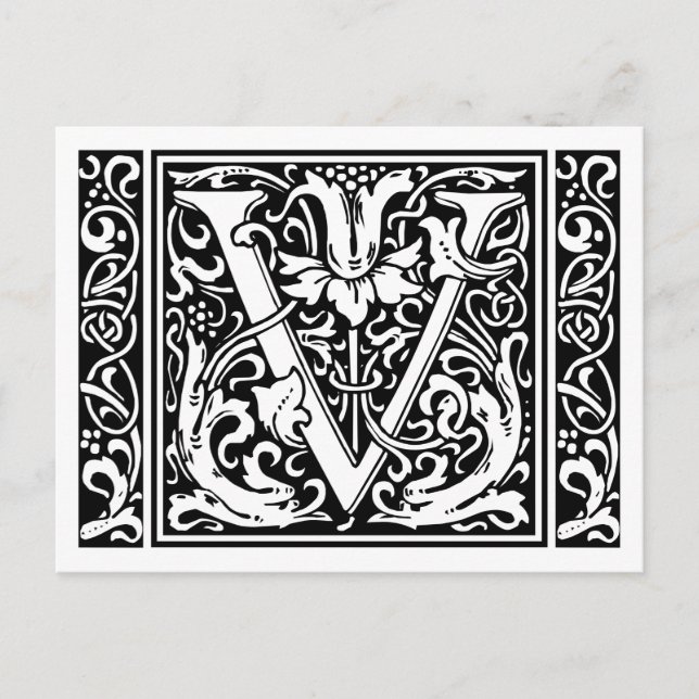 Brev V Medieval Monogram Art nouveau Vykort (Framsida)
