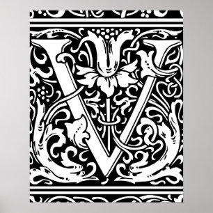 Brev V Medieval Monogram Vintage Inledande Poster