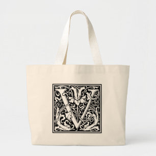 Brev V medieval monogram Vintage Inledande stor Jumbo Tygkasse