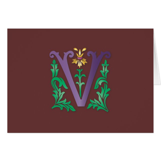 Brev V Monogram Hälsningskort (Framsidan Horizontal)