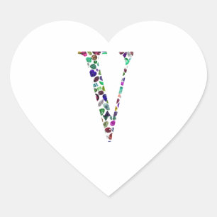 Brev V Monogram Hjärtformat Klistermärke