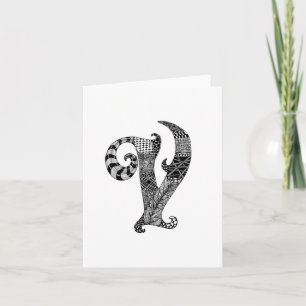 Brev V Monogram i svartvitt Anteckningskort