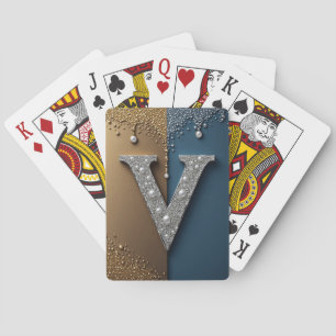Brev V monogram med diamanter pärlor Casinokort