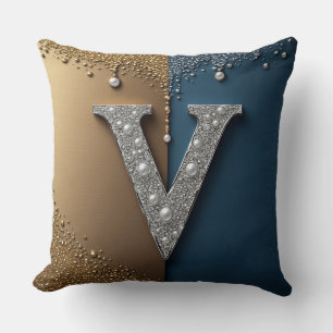 Brev V monogram med diamanter pärlor Kudde