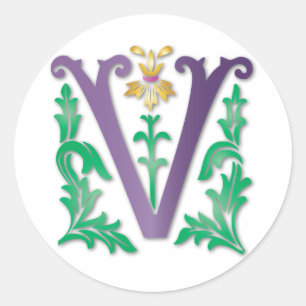 Brev V Monogram Runt Klistermärke