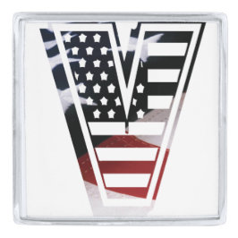 Brev V Monogram USA flagga Fab Roligt Abstrakt Gif Silverpläterad Rockslagsnål