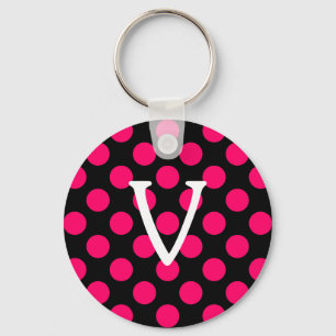Brev V på Black Rosa Polka dots Nyckelring
