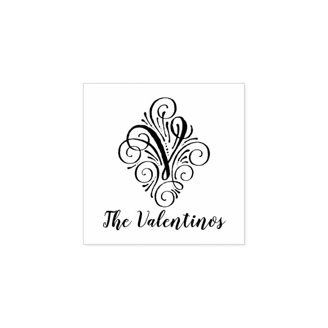 Brev V Ursprunglig Elegant blommande Monogram Namn Stämpel (Tryck)