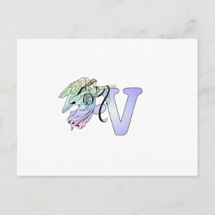 Brev V Ursprungligt monogram Guardian Angel Alphab Vykort
