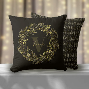 Brev V Velvet Guldblad Monogram Kudde
