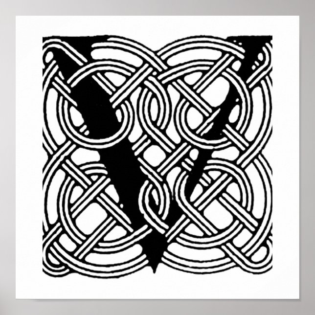 Brev V Vintage Celtic Knot Monogram Poster (Framsidan)
