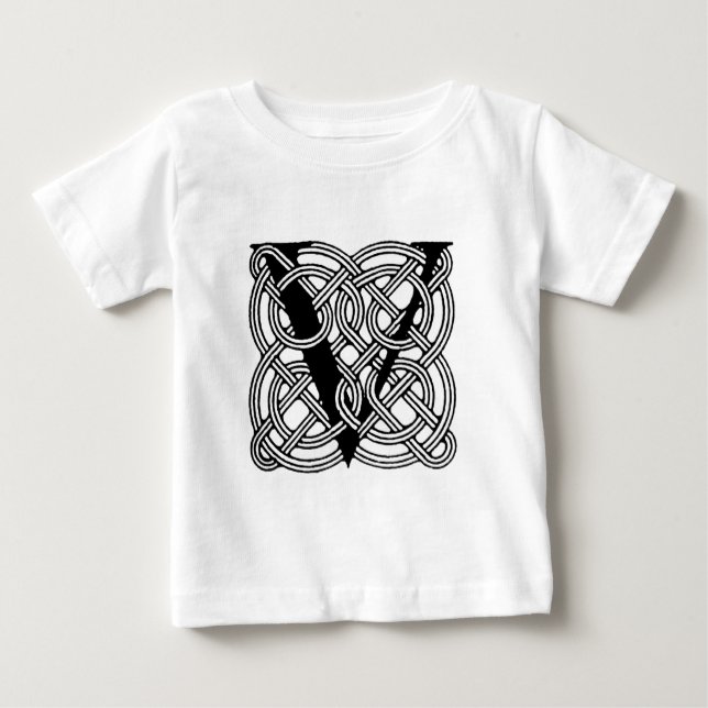 Brev V Vintage Celtic Knot Monogram Tee Shirt (Framsida)