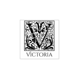 Brev V Vintage Första Brev med eget namn Stämpel