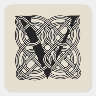 Brev V Vintage Keltisk Knut Monogram Fyrkantigt Klistermärke