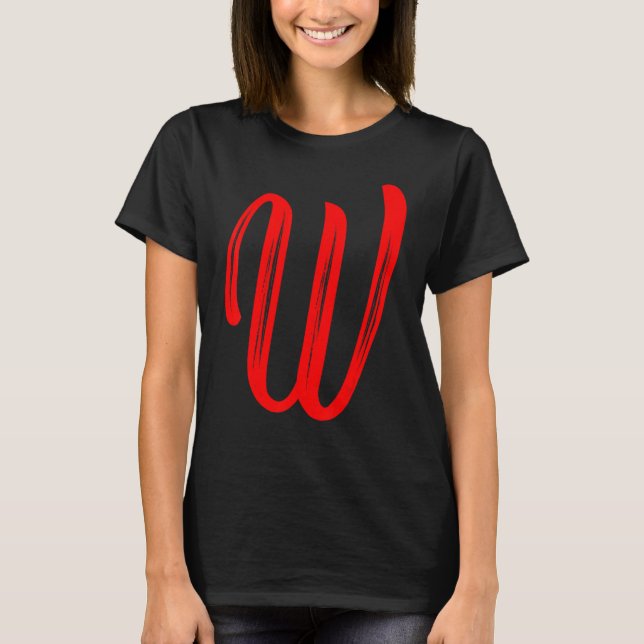 Brev W Alphabet Large Red Graphic Initial T Shirt (Framsida)